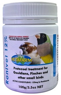 Vetafarm Ronivet 12% – Canker & Protozoal Parasite Treatment for Small Birds (100g)