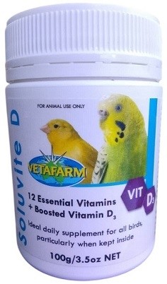 Vetafarm Soluvite D – Complete Multivitamin with Extra D3 for Cage Birds (100g)