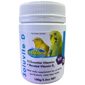 Vetafarm Soluvite D – Complete Multivitamin with Extra D3 for Cage Birds (100g)