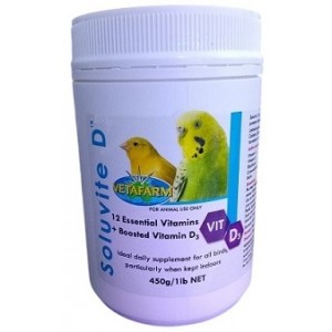 Vetafarm Soluvite D – Complete Multivitamin with Extra D3 for Cage Birds (450g)